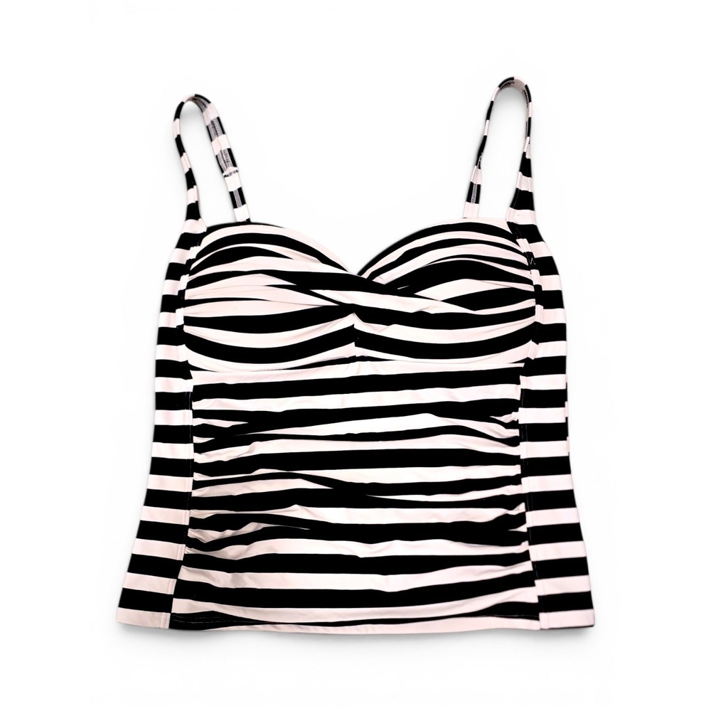 Nip Tuck Bond-eye Black Striped Tankini Top Swimsuit Womens 12 Multi-fit Cup